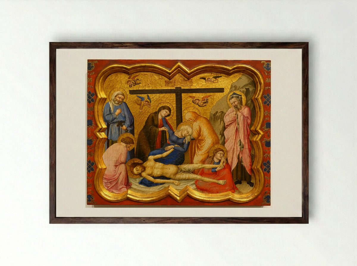 The Lamentation over the Dead Christ - Master of the Fogg Pietà - Framed Print Dark Wood