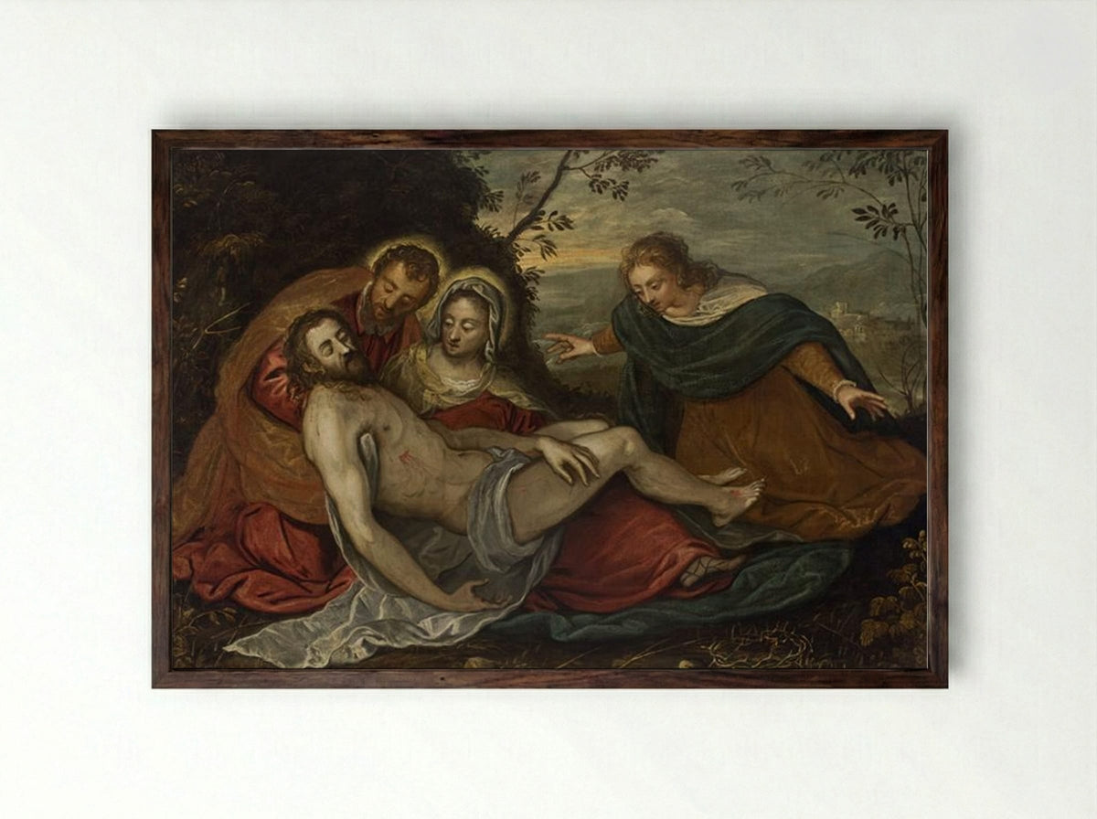The Lamentation over the Dead Christ - Tintoretto - Framed Print Dark Wood