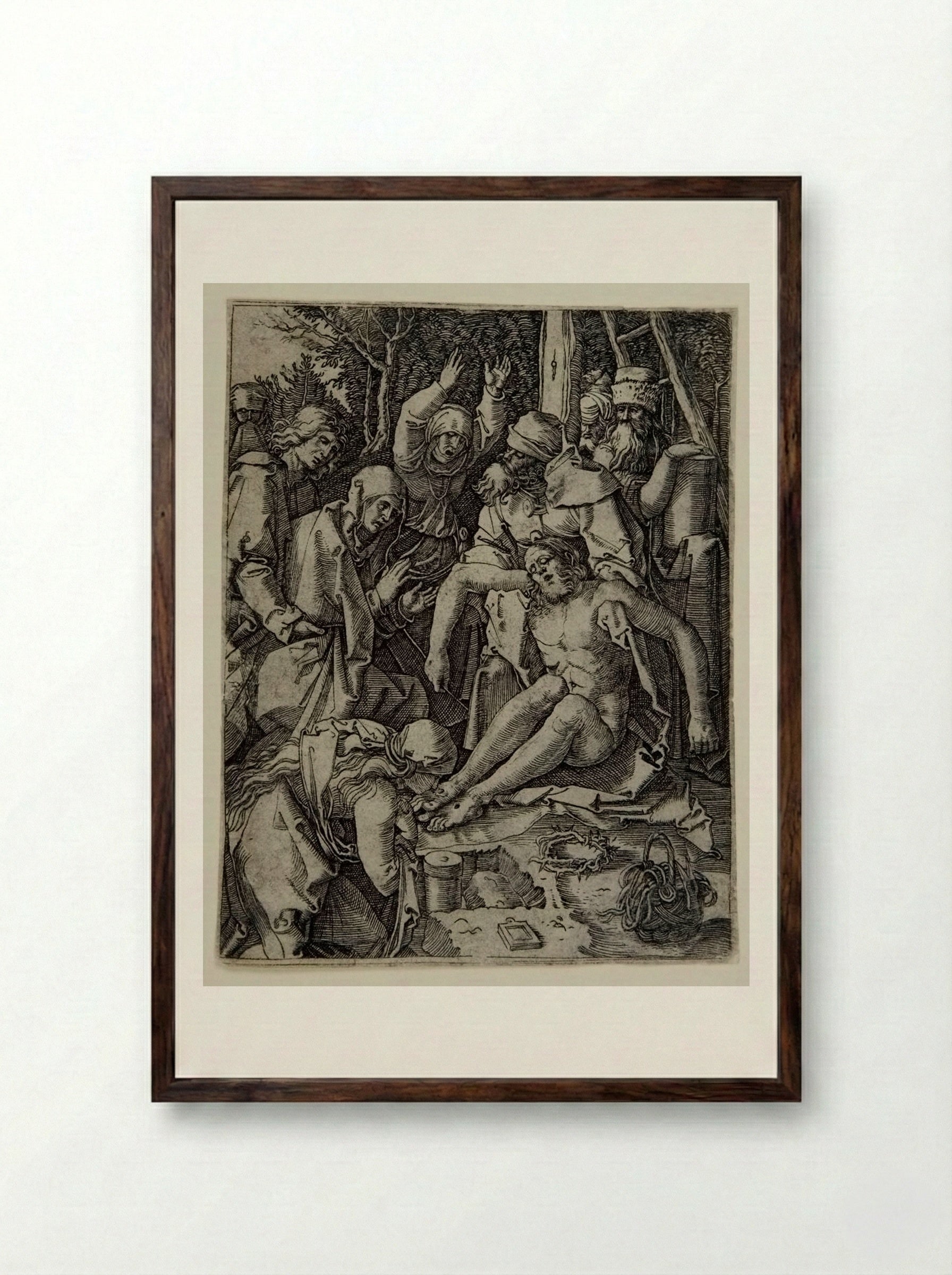 The Lamentation - Marcantonio Raimondi - Framed Print Dark Wood