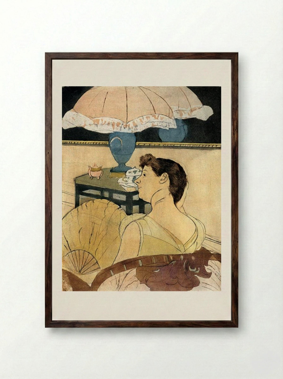 The Lamp - Mary Cassatt - Framed Print Dark Wood
