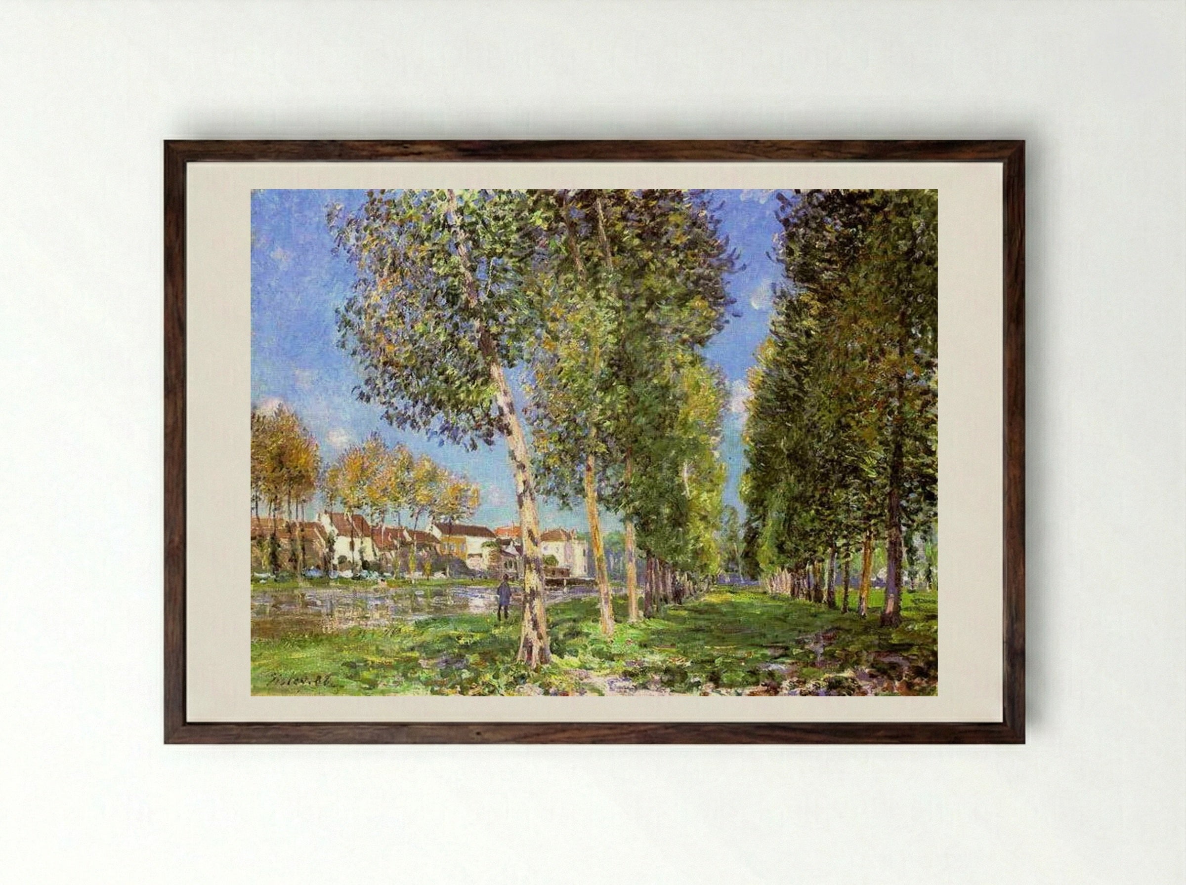 The Lane of Poplars at Moret-sur-Loing - Alfred Sisley - Framed Print Dark Wood