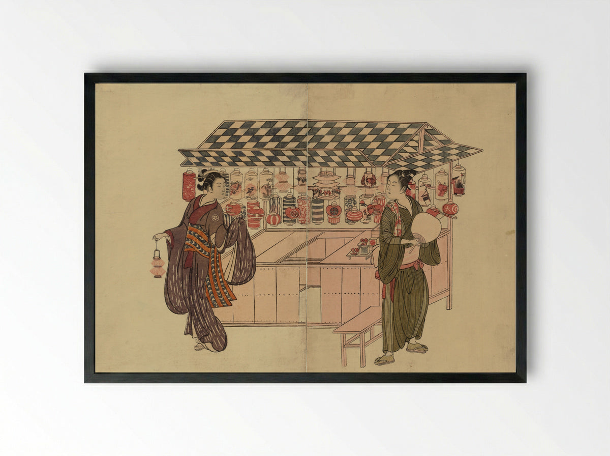 The Lantern Shop - Suzuki Harunobu - Framed Print Black