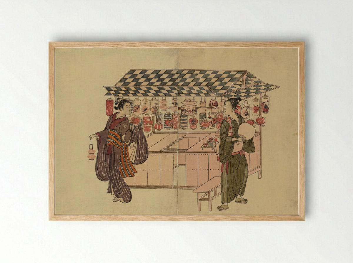 The Lantern Shop - Suzuki Harunobu - Framed Print Wood