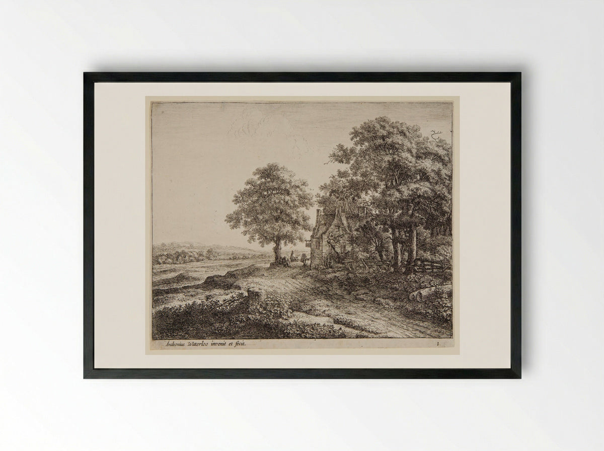The Large Linden Tree Before an Inn - Anthonie Waterloo - Framed Print Black