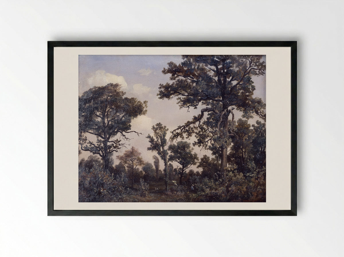 The Large Oak Tree, Forest of Fontainebleau - Théodore Rousseau - Framed Print Black