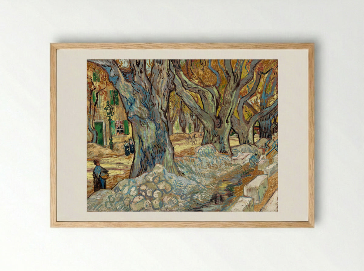 The Large Plane Trees (Road Menders at Saint-Rémy) - Vincent van Gogh - Framed Print Wood