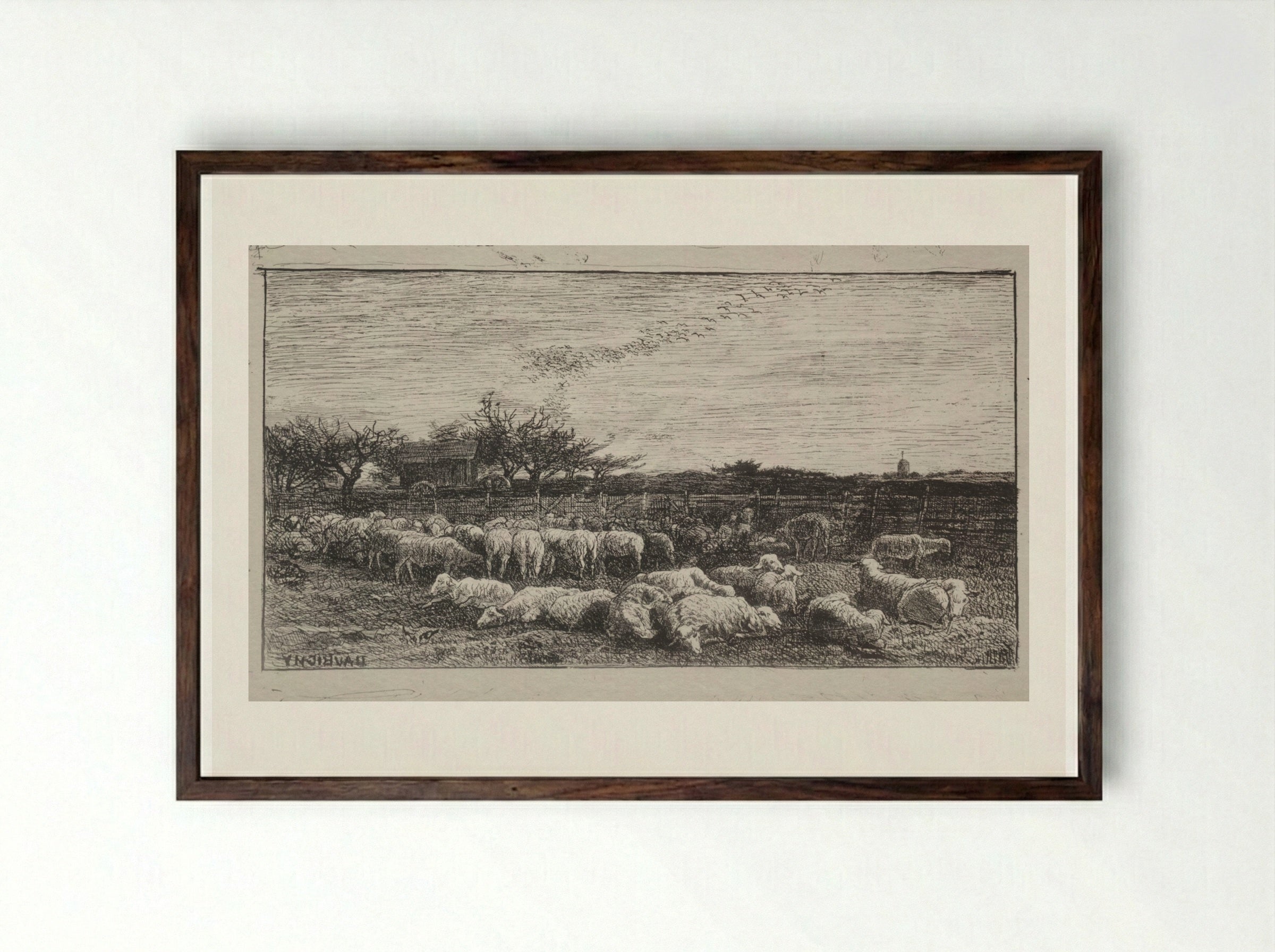 The Large Sheepfold - Charles François Daubigny - Framed Print Dark Wood