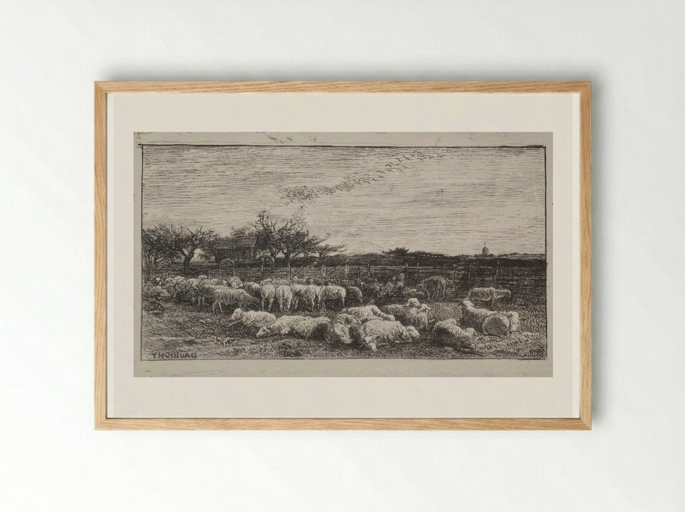 The Large Sheepfold - Charles François Daubigny - Framed Print Wood