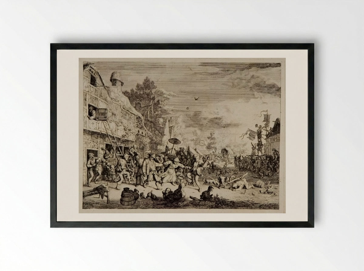 The Large Village Fair - Cornelis Dusart - Framed Print Black