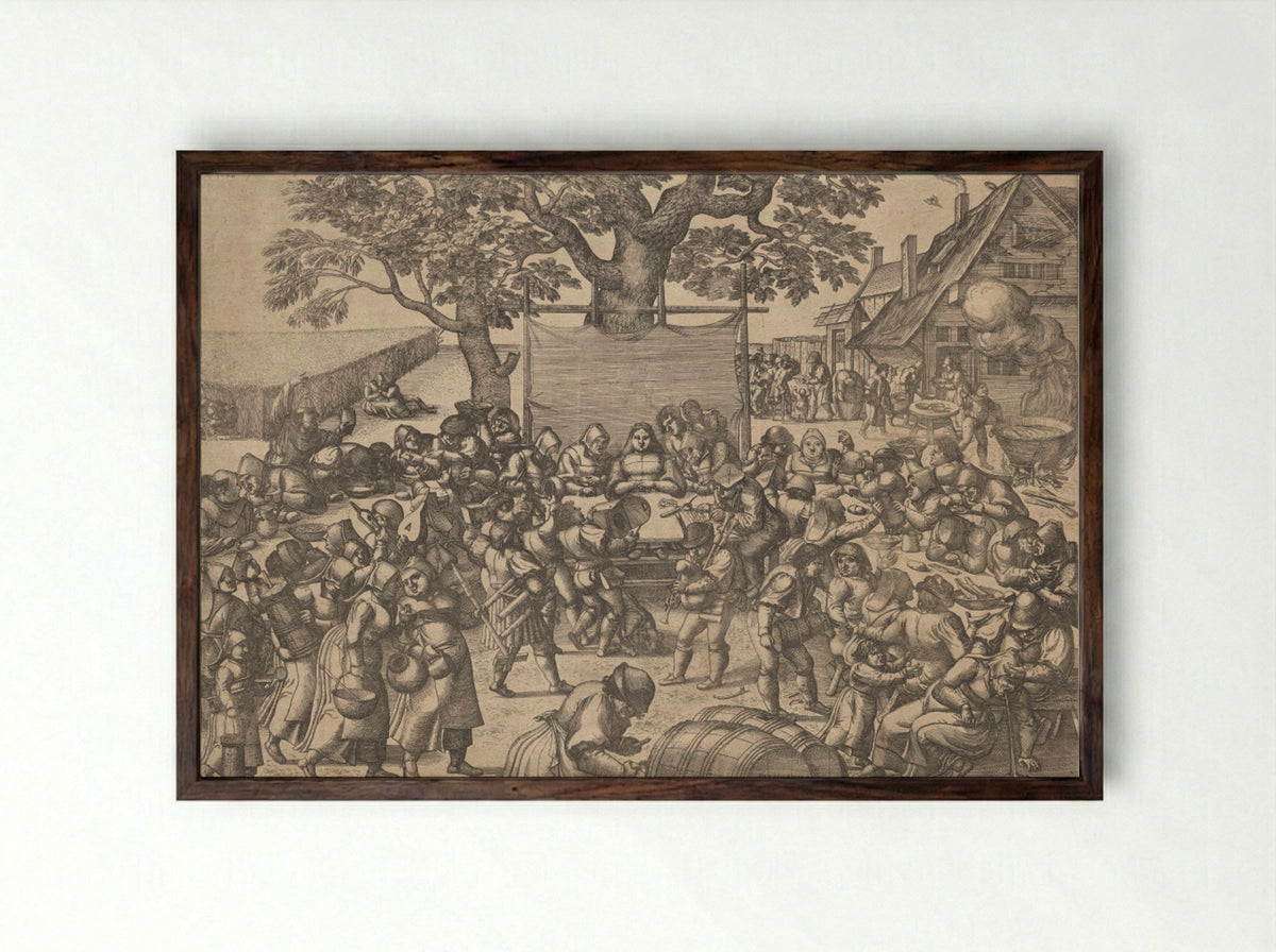 The Large Wedding Feast - Peeter van der Borcht - Framed Print Dark Wood