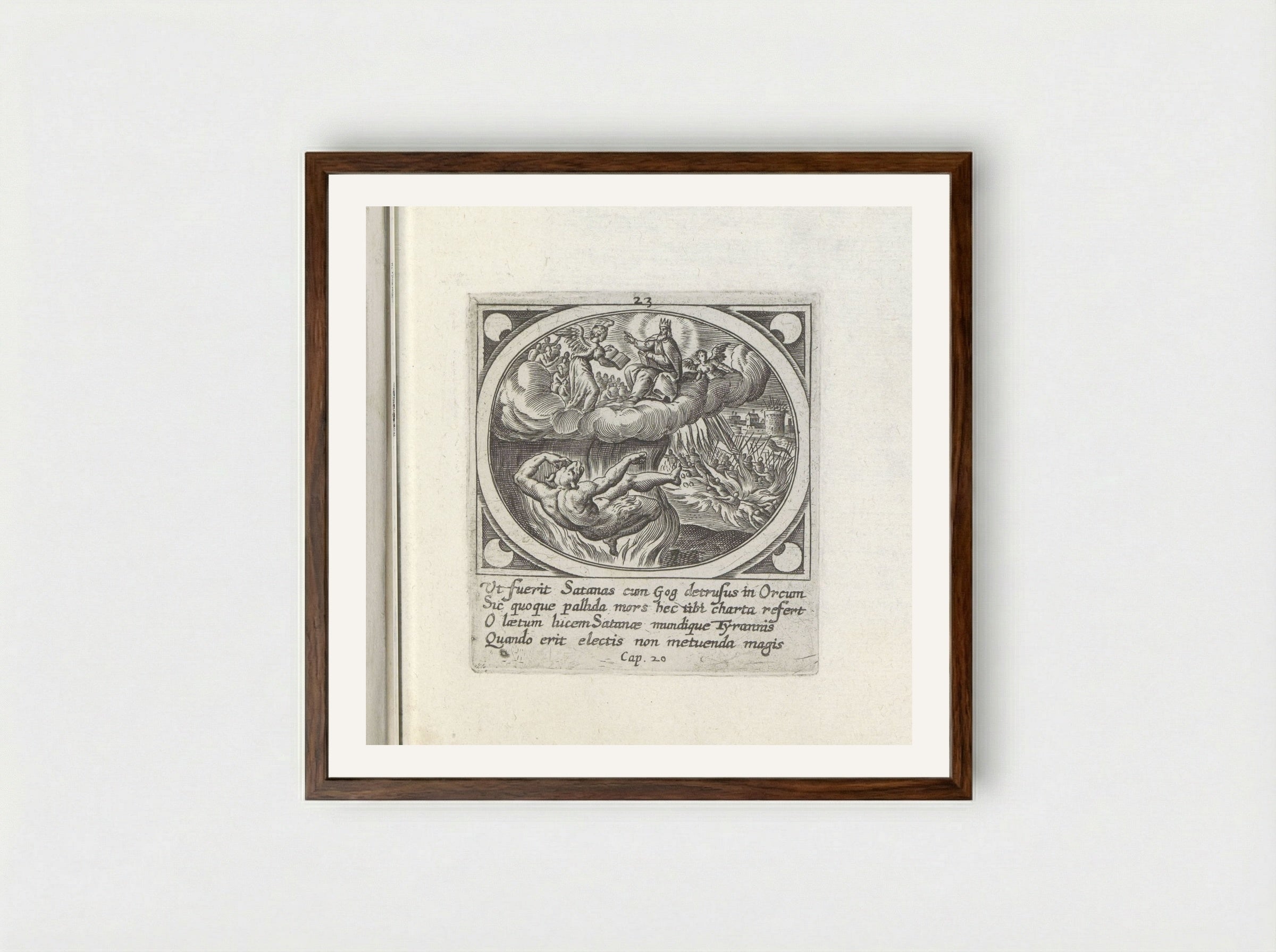 The Last Judgement and the Devil Cast into the Lake of Fire - Gerard de Jode - Framed Print Dark Wood