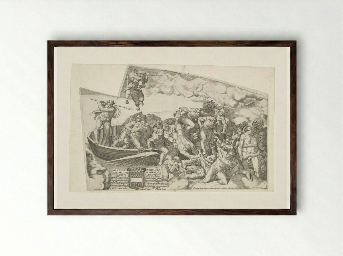 The Last Judgment, Plate I - Giorgio Ghisi - Framed Print Dark Wood