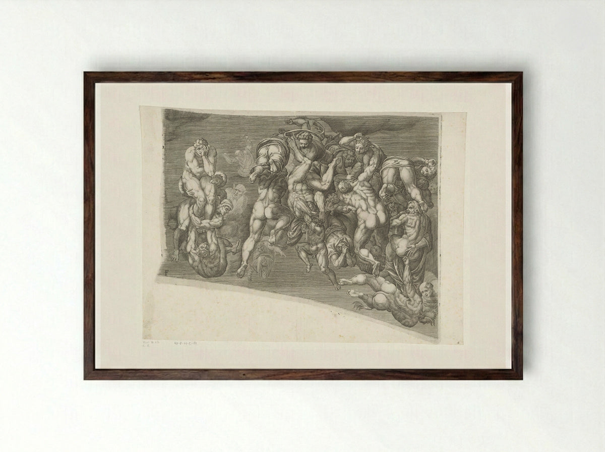 The Last Judgment, Sheet F - Giorgio Ghisi - Framed Print Dark Wood
