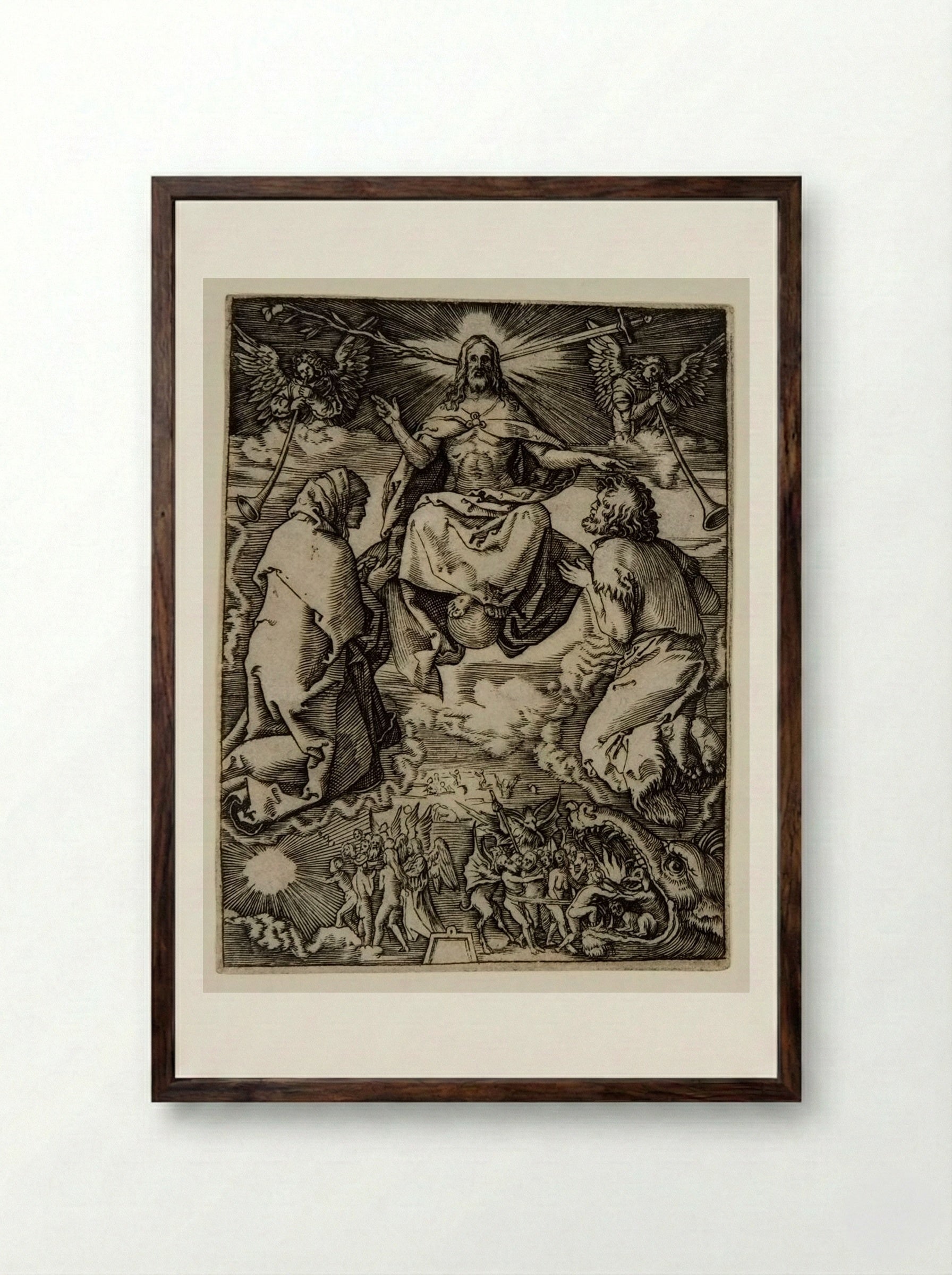 The Last Judgment - Marcantonio Raimondi - Framed Print Dark Wood