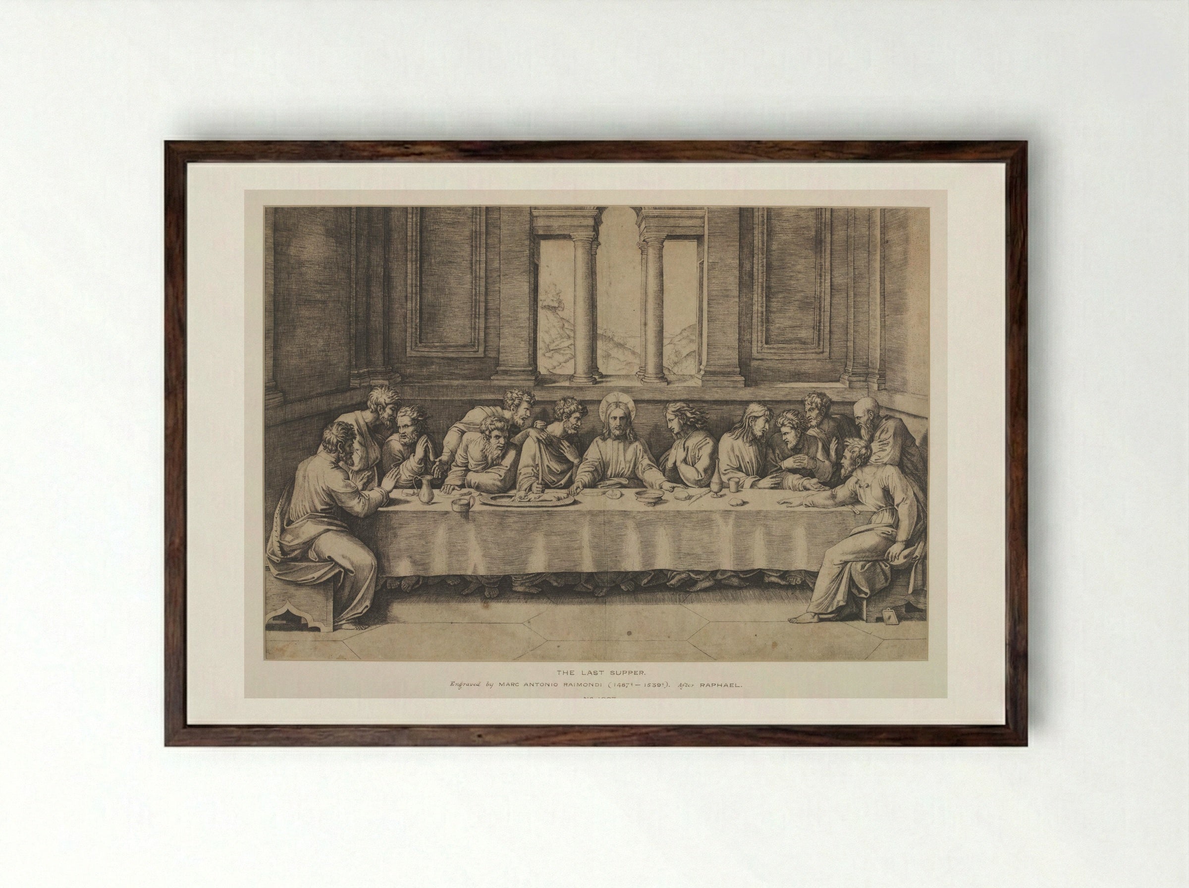 The Last Supper - Marcantonio Raimondi - Framed Print Dark Wood