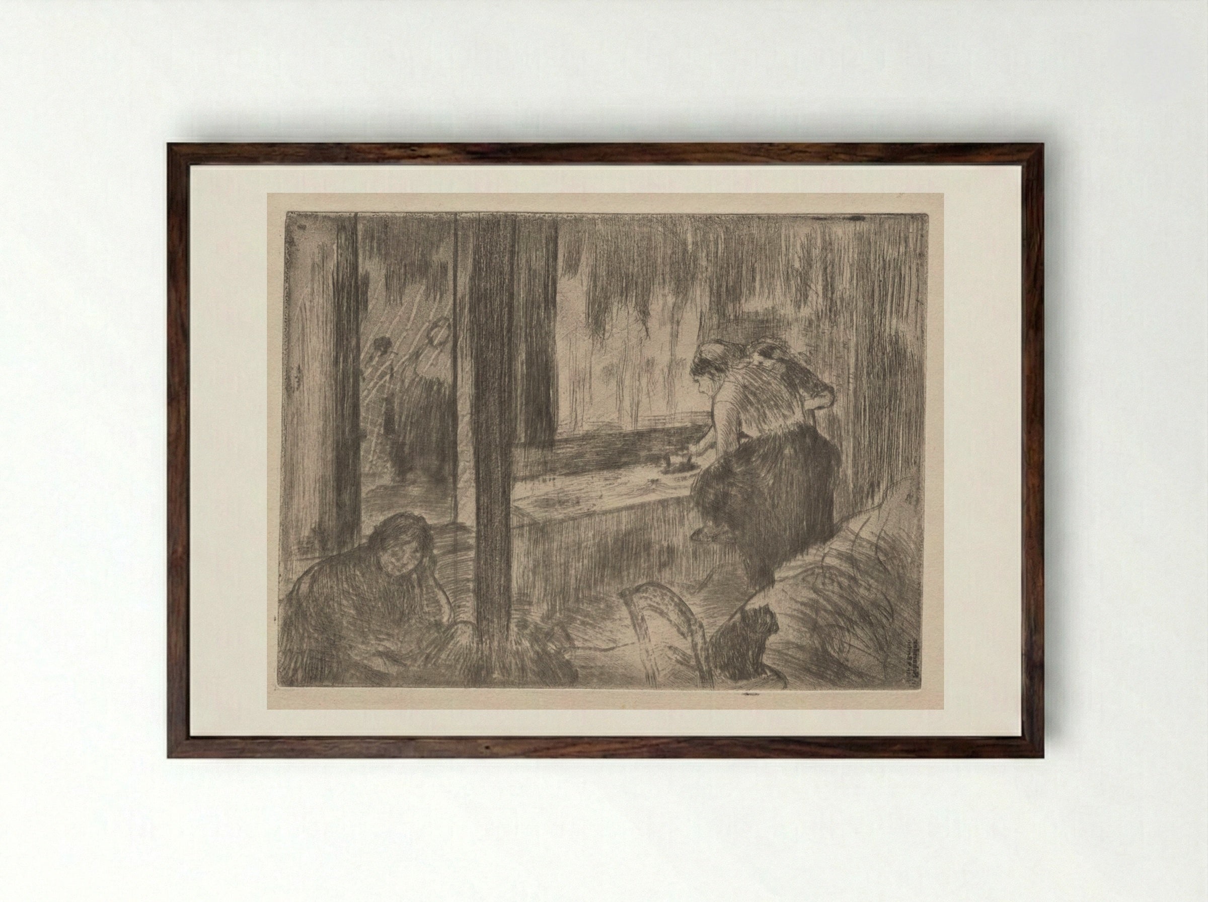 The Laundresses - Edgar Degas - Framed Print Dark Wood