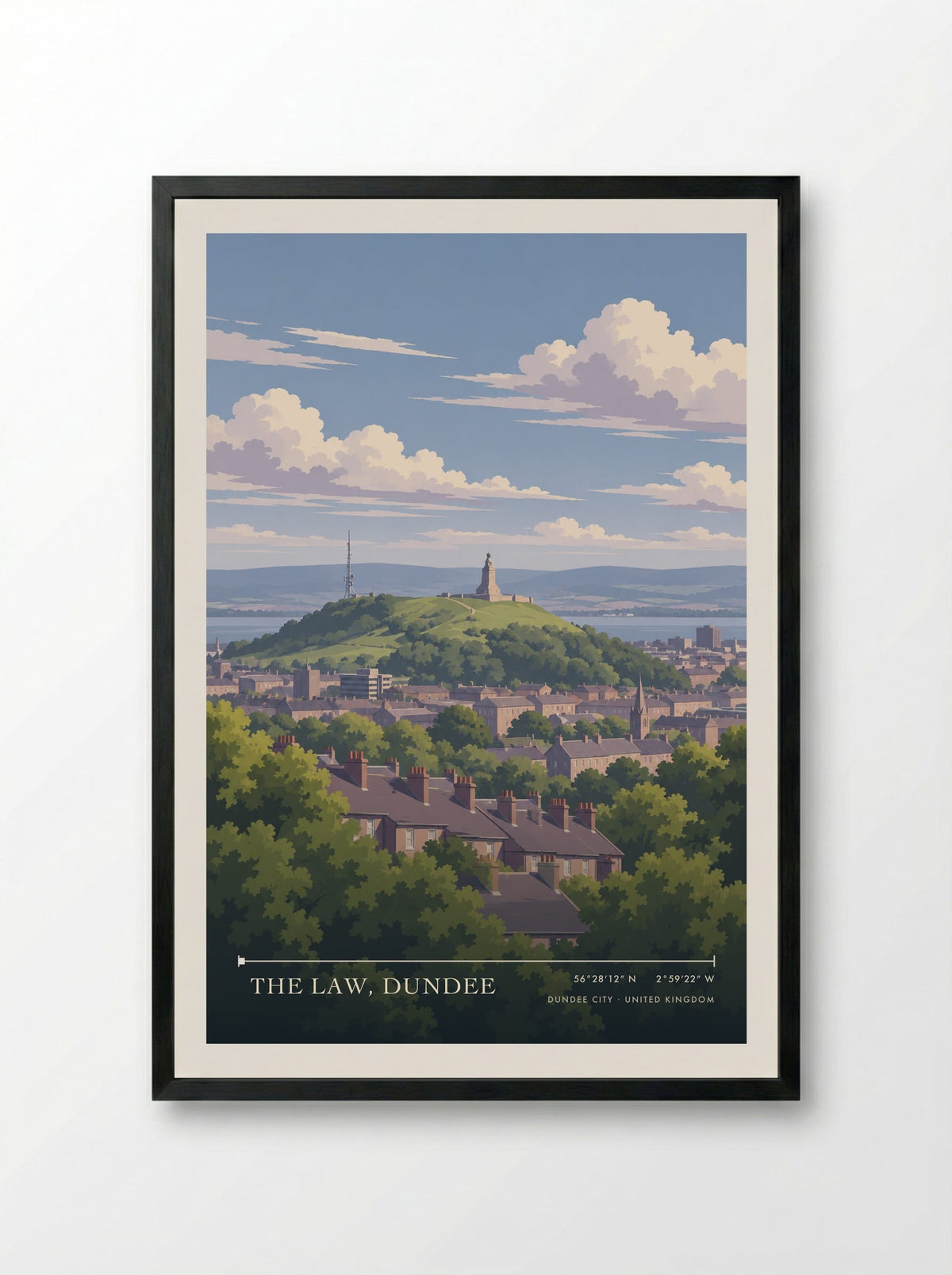 The Law, Dundee, Dundee City | Travel Poster - Framed Print Black