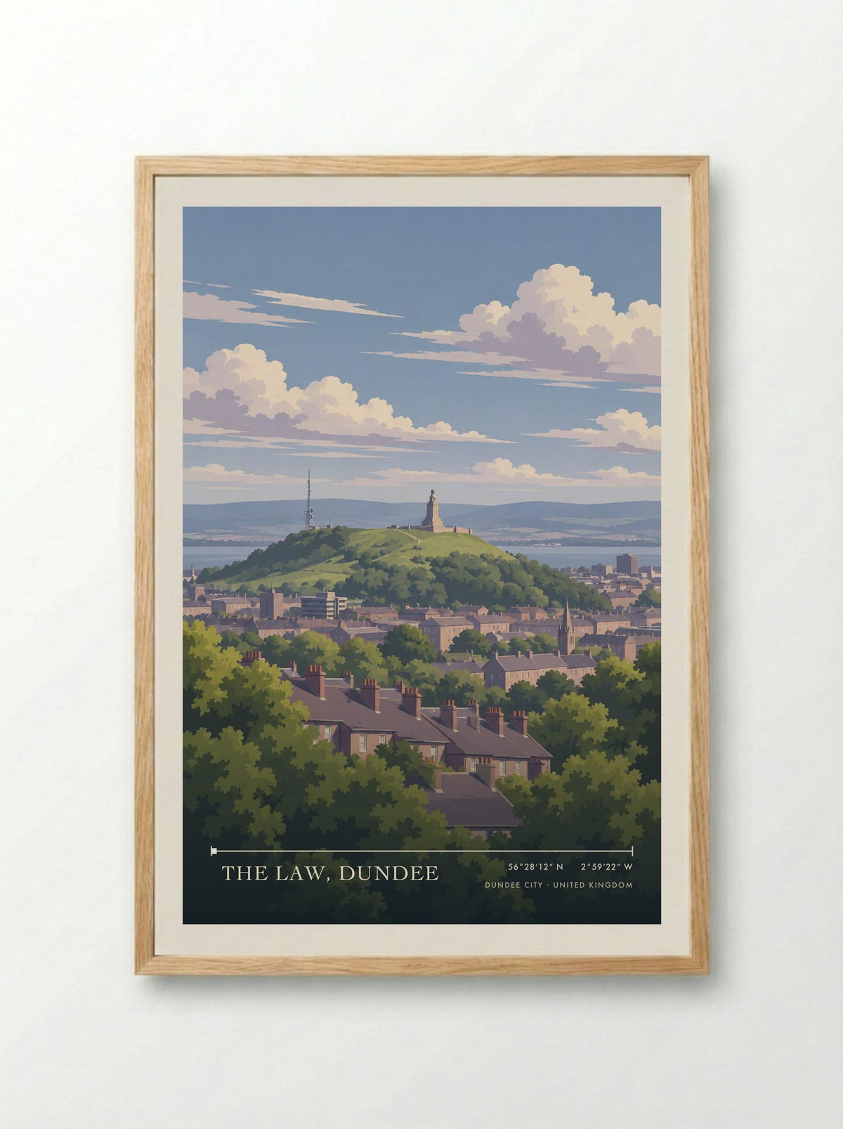 The Law, Dundee, Dundee City | Travel Poster - Framed Print Wood