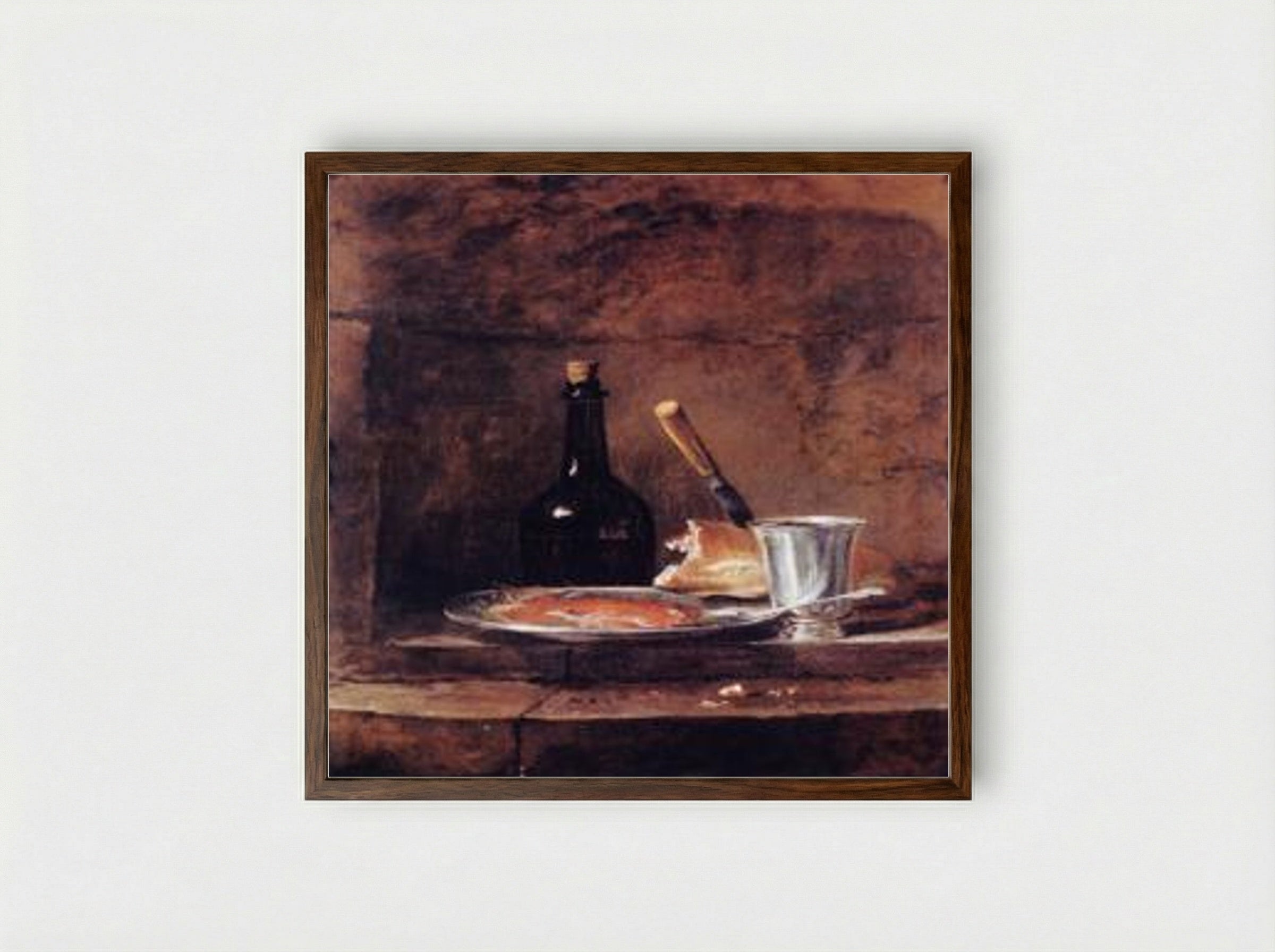 The Left Overs of a Lunch - Jean-Baptiste-Simeon Chardin - Framed Print Dark Wood
