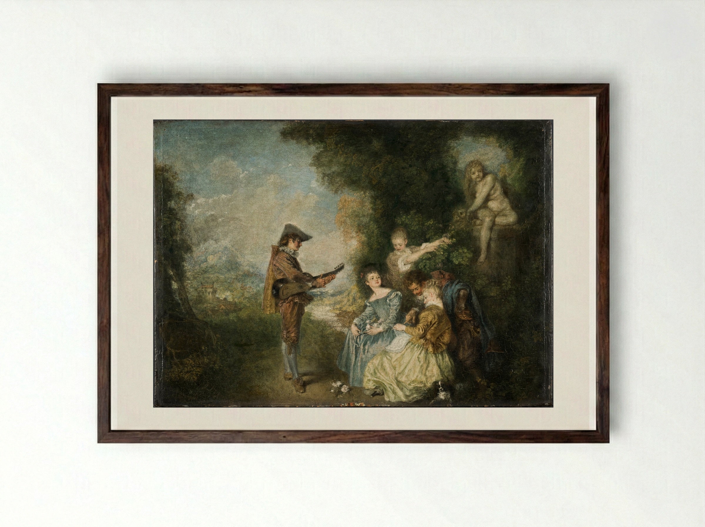 The Lesson of Love - Antoine Watteau - Framed Print Dark Wood