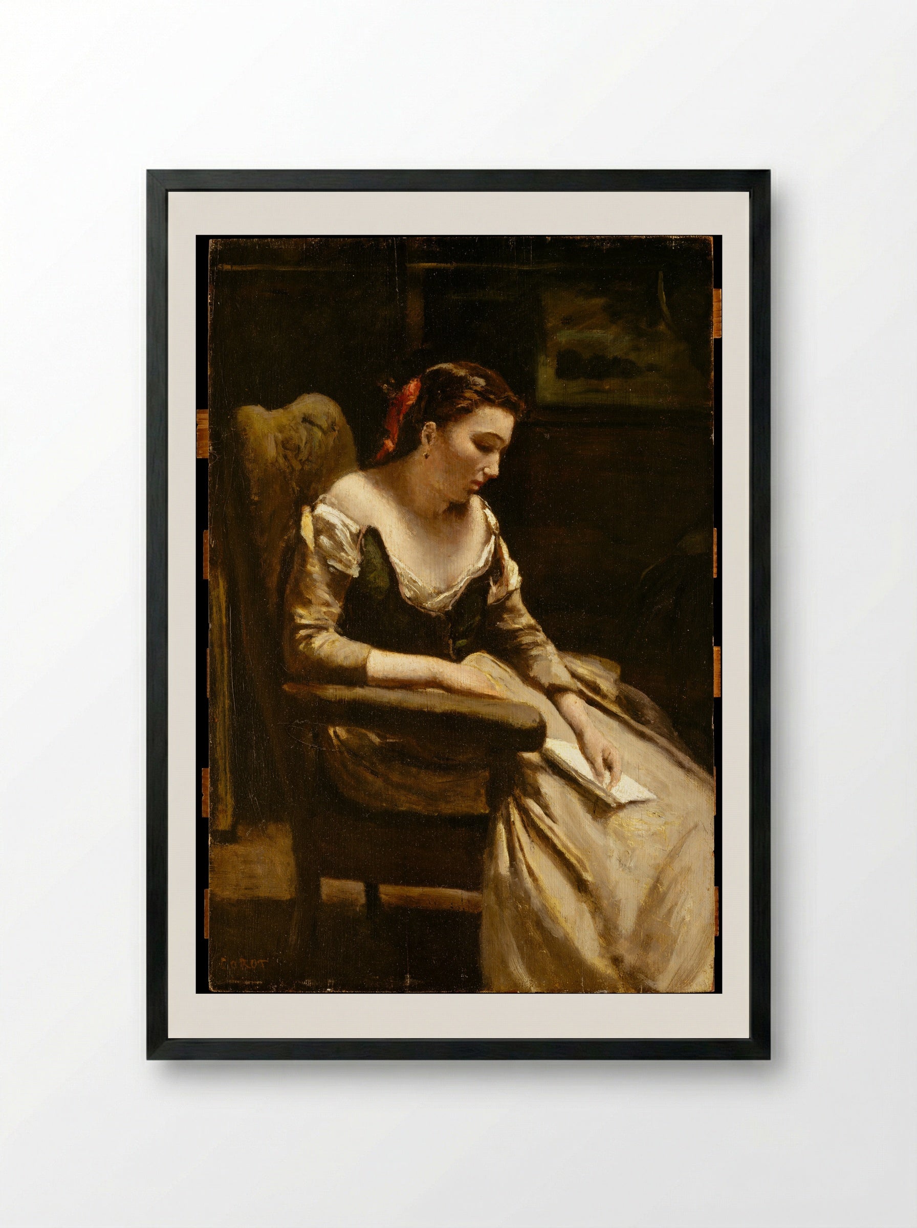 The Letter - Camille Corot - Framed Print Black