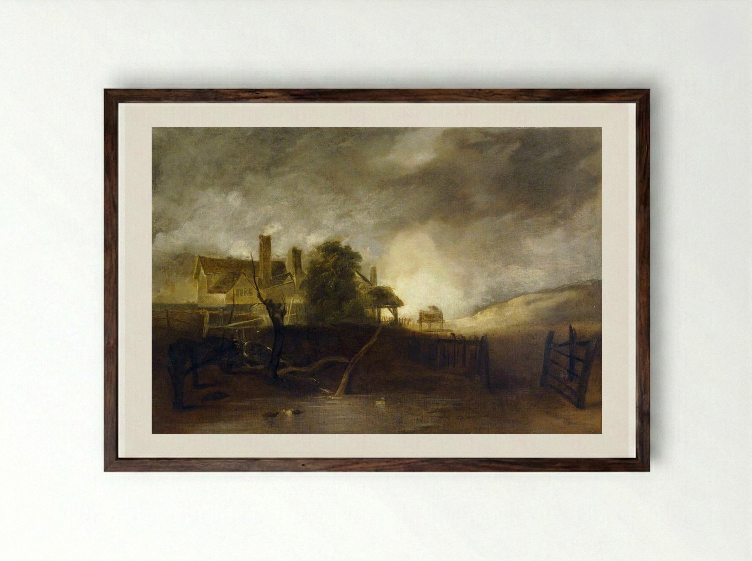 The Lime Kiln - John Crome - Framed Print Dark Wood
