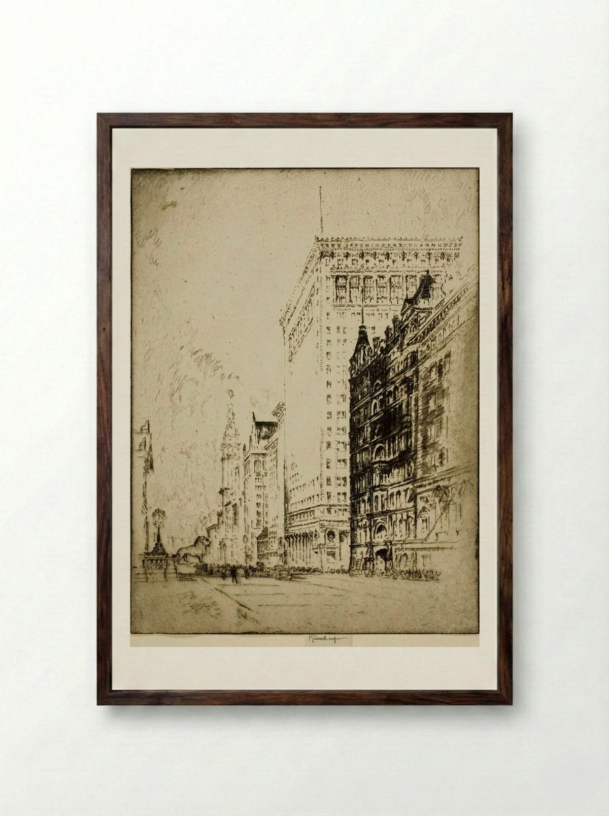 The Lion, Chicago - Joseph Pennell - Framed Print Dark Wood