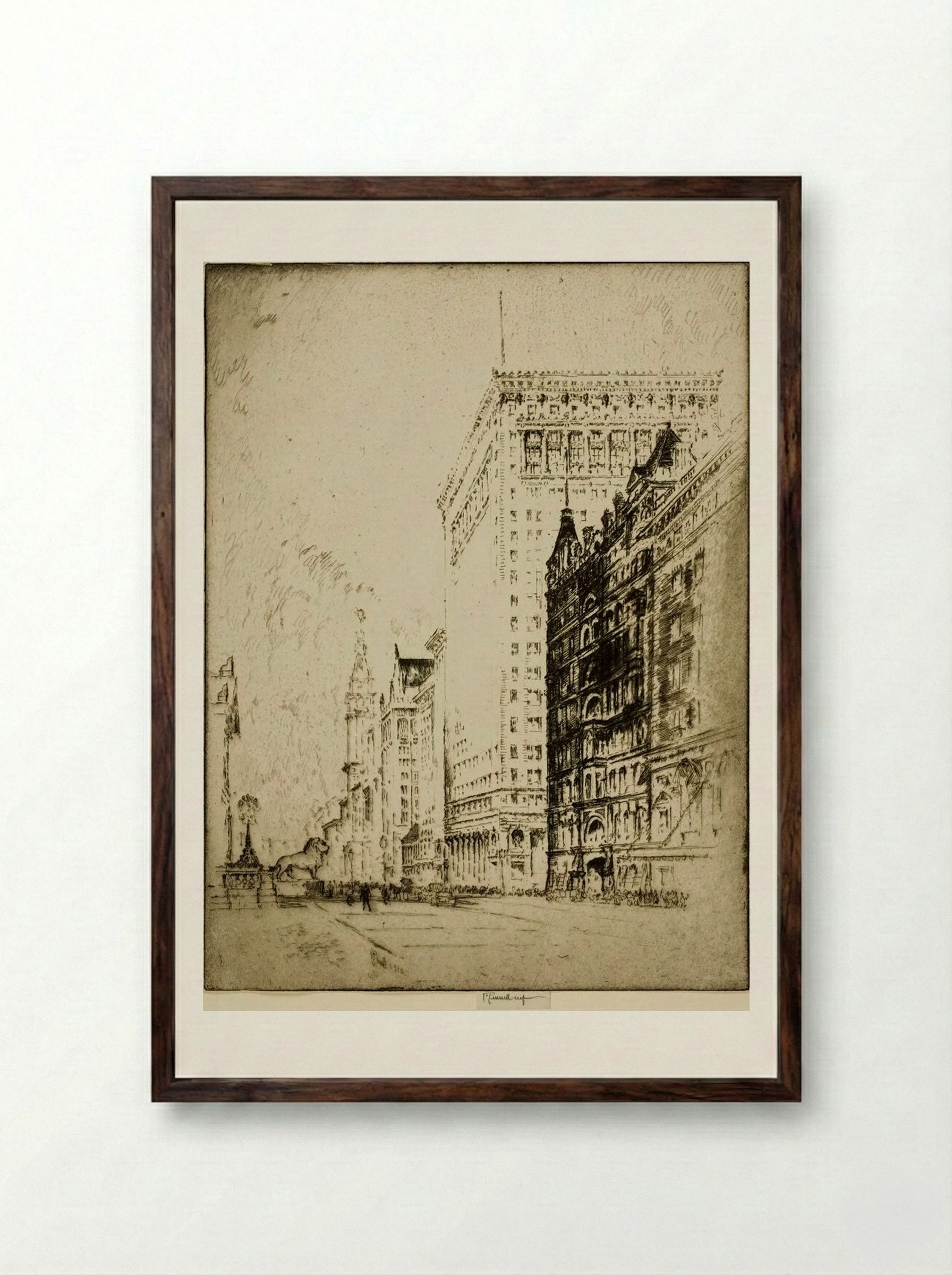 The Lion, Chicago - Joseph Pennell - Framed Print Dark Wood