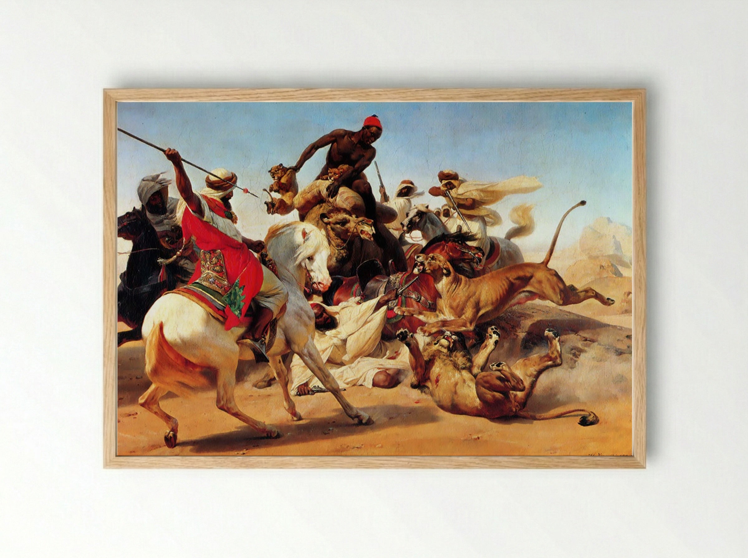 The Lion Hunt - Horace Vernet - Framed Print Wood