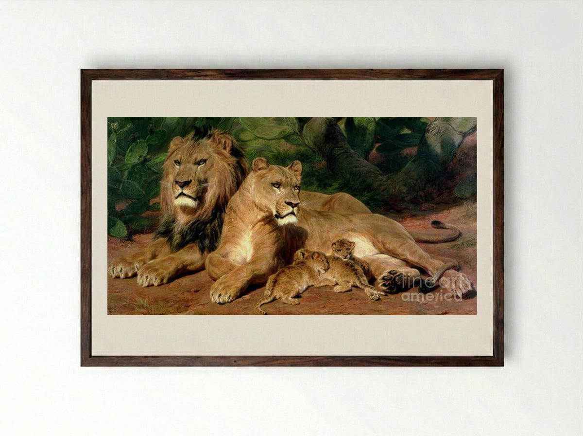 The Lion at Home - Rosa Bonheur - Framed Print Dark Wood