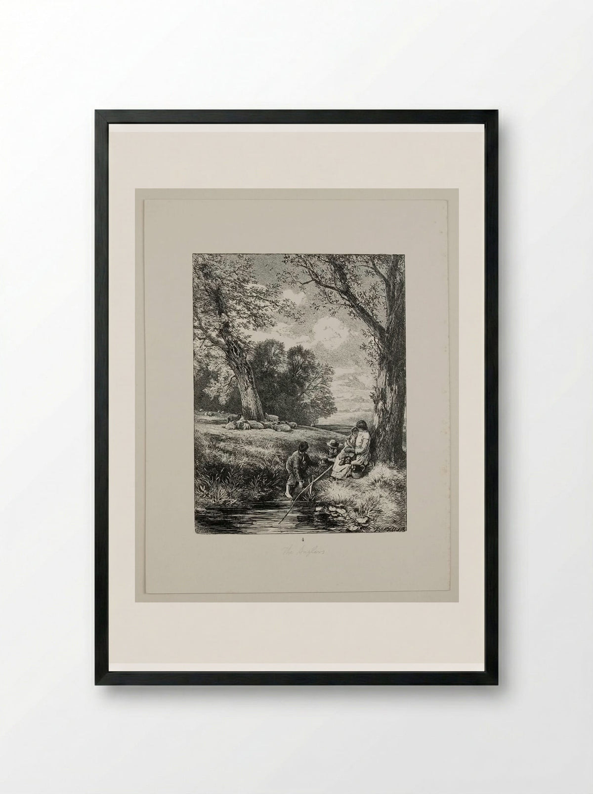 The Little Anglers - Edward Dalziel - Framed Print Black
