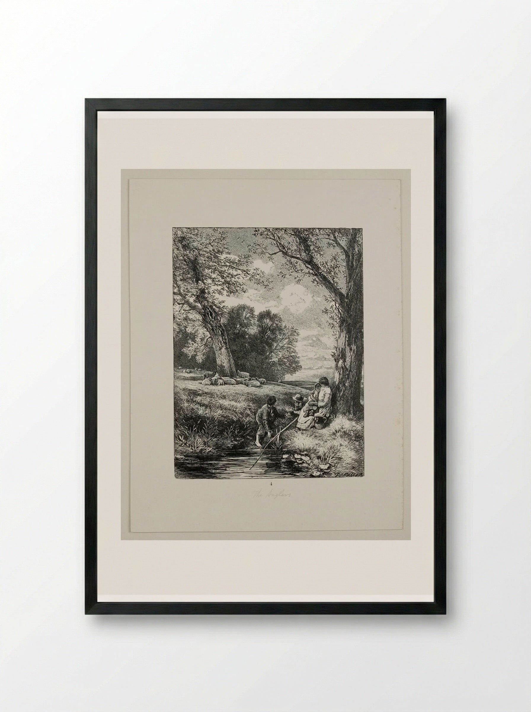 The Little Anglers - Edward Dalziel - Framed Print Black