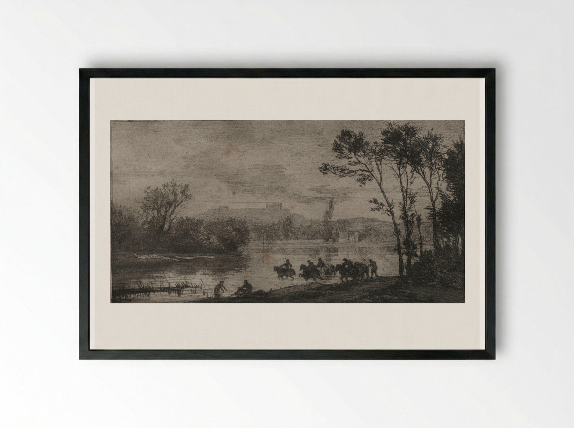 The Little Cavaliers - Charles-François Daubigny - Framed Print Black