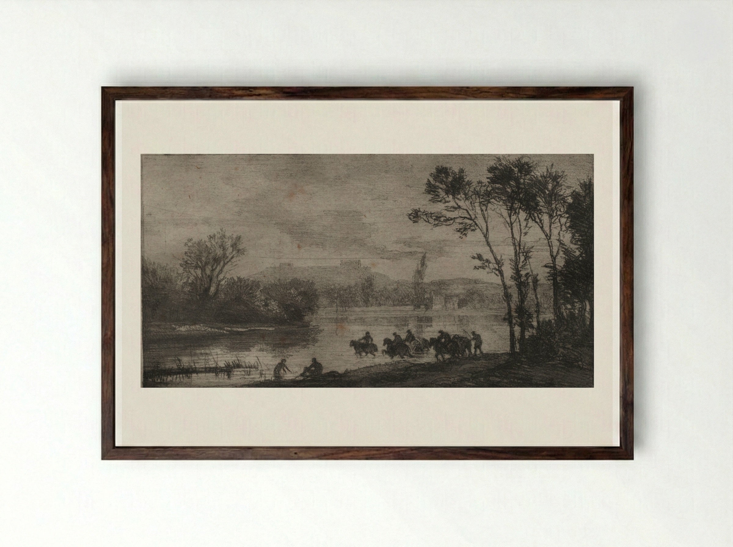 The Little Cavaliers - Charles-François Daubigny - Framed Print Dark Wood