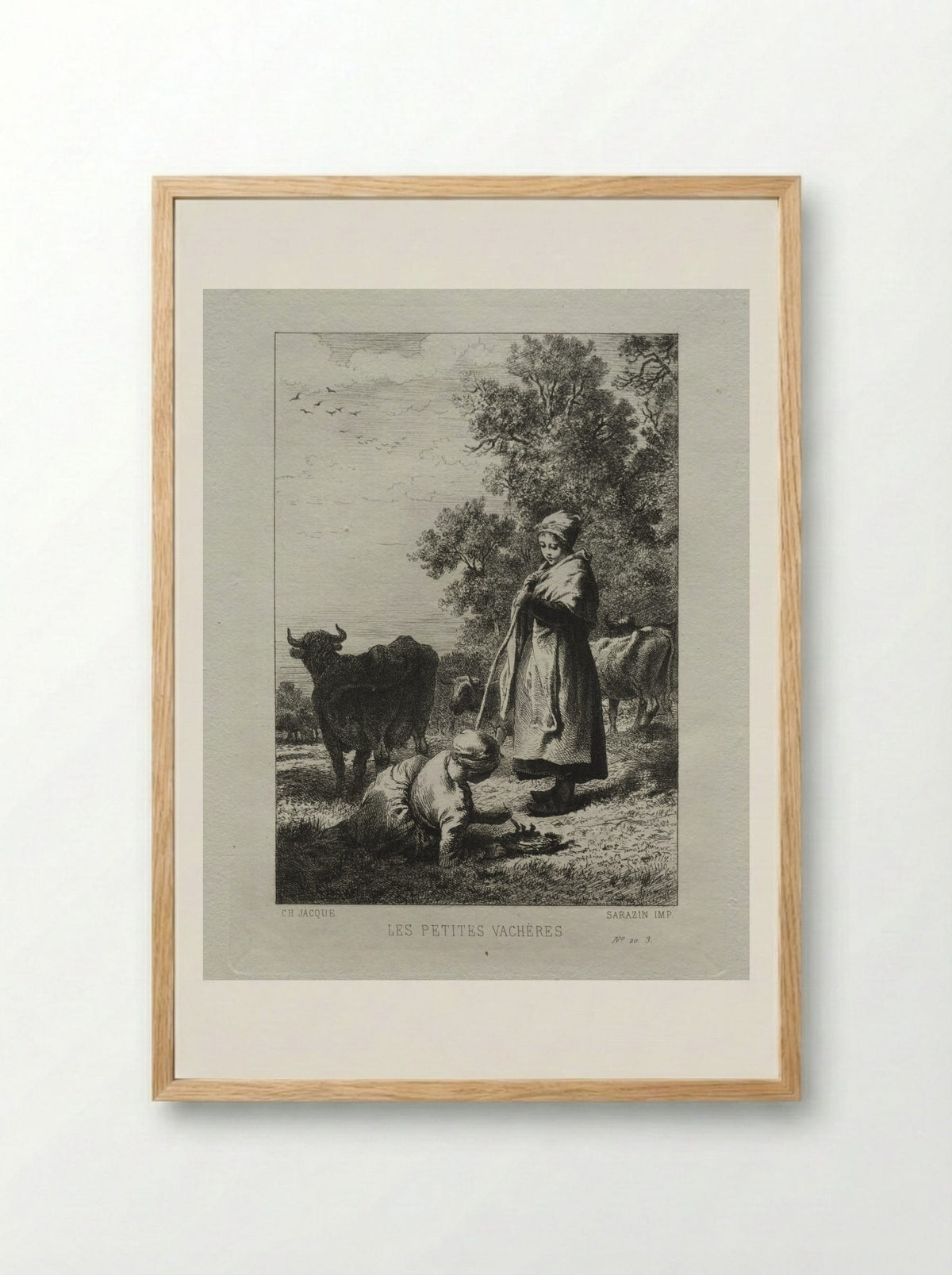 The Little Cowherds - Charles-Émile Jacque - Framed Print Wood