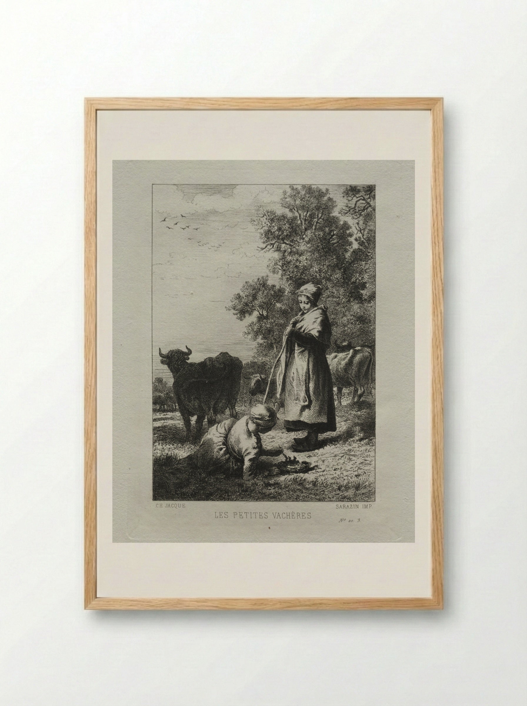 The Little Cowherds - Charles-Émile Jacque - Framed Print Wood