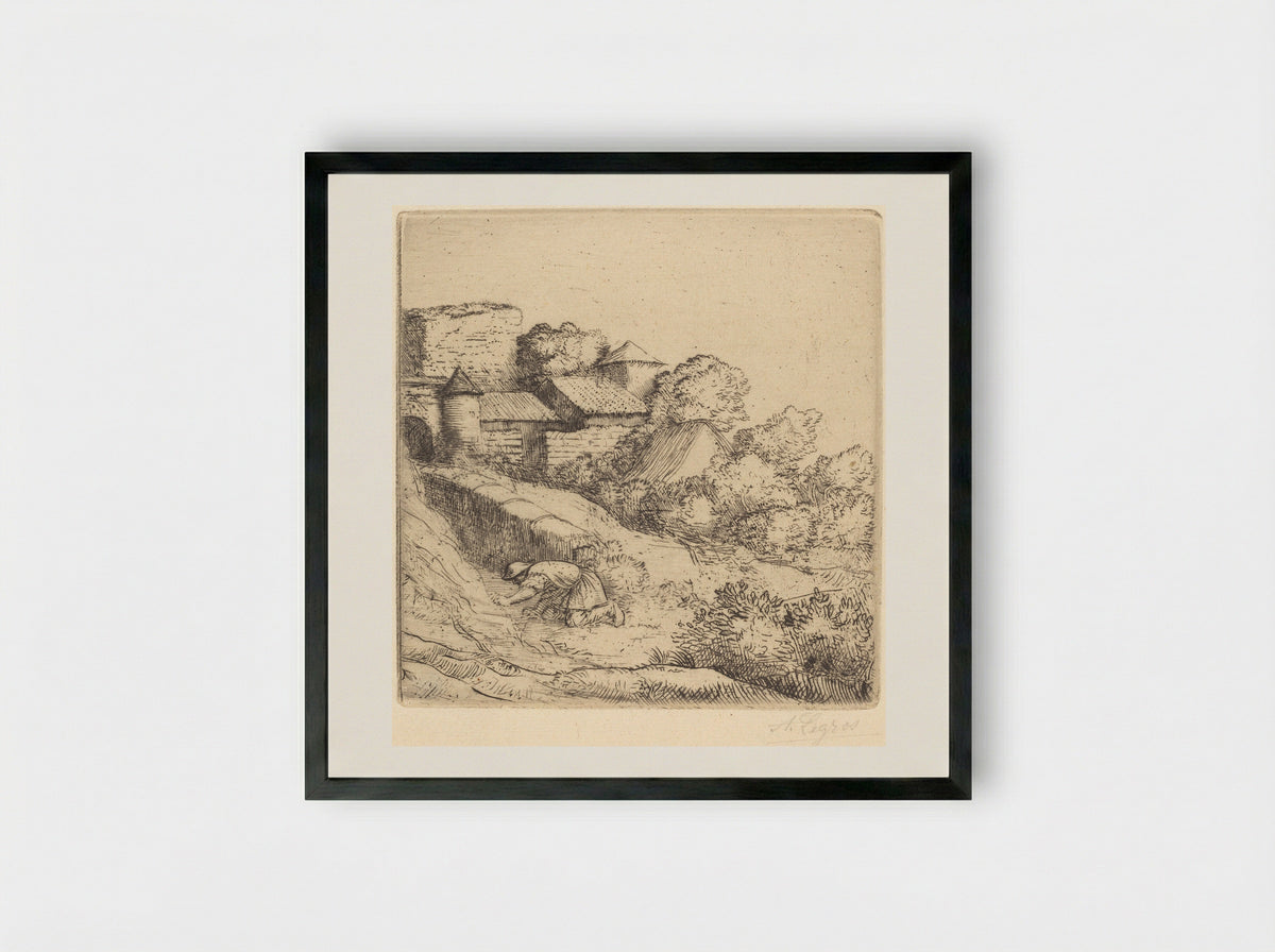 The Little Grass-Burner - Alphonse Legros - Framed Print Black