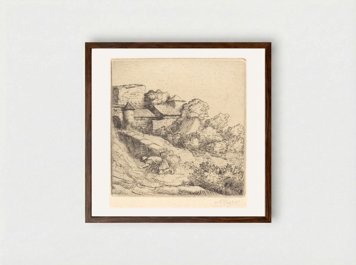 The Little Grass-Burner - Alphonse Legros - Framed Print Dark Wood