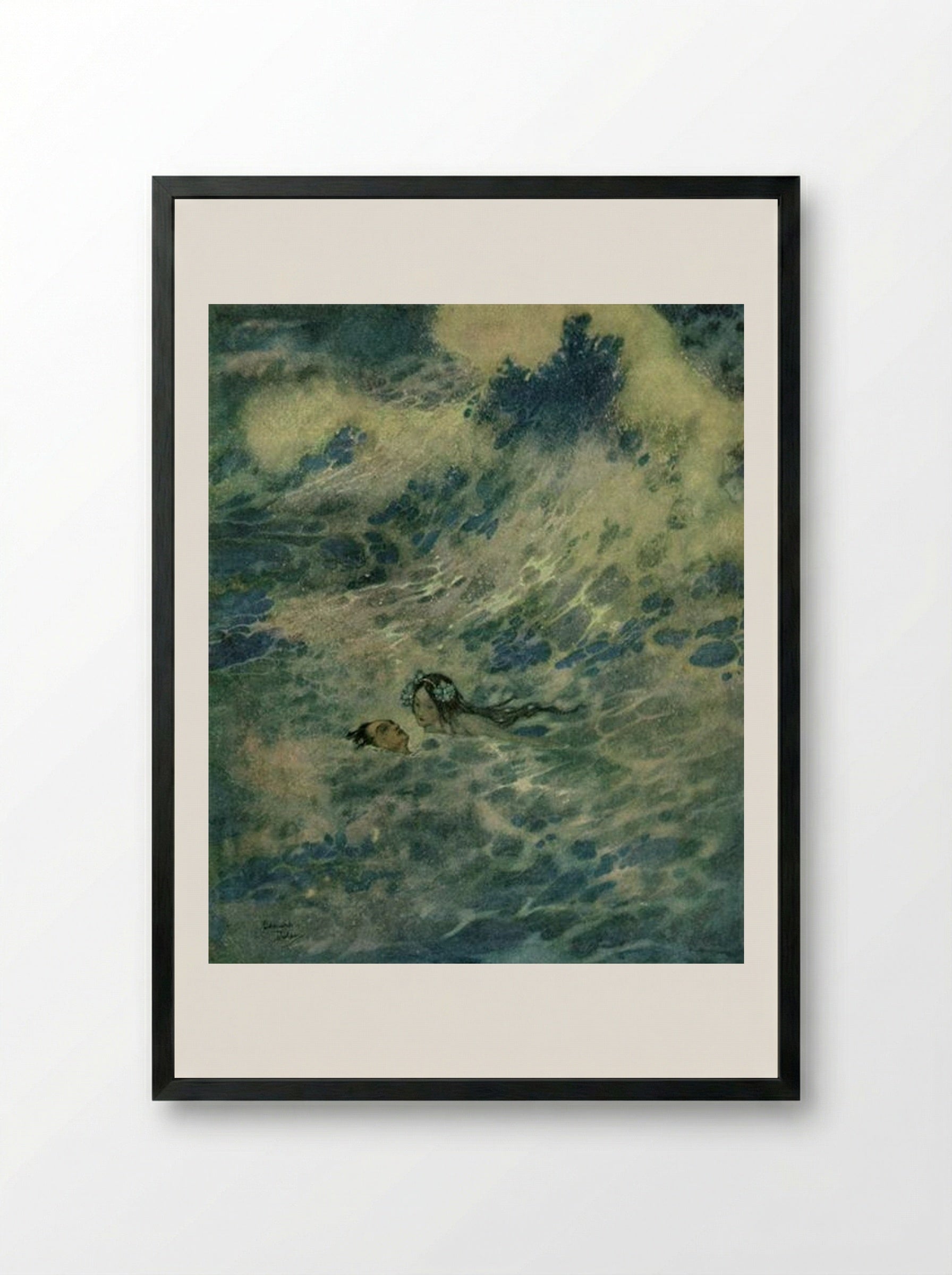 The Little Mermaid Saved the Prince - Edmund Dulac - Framed Print Black