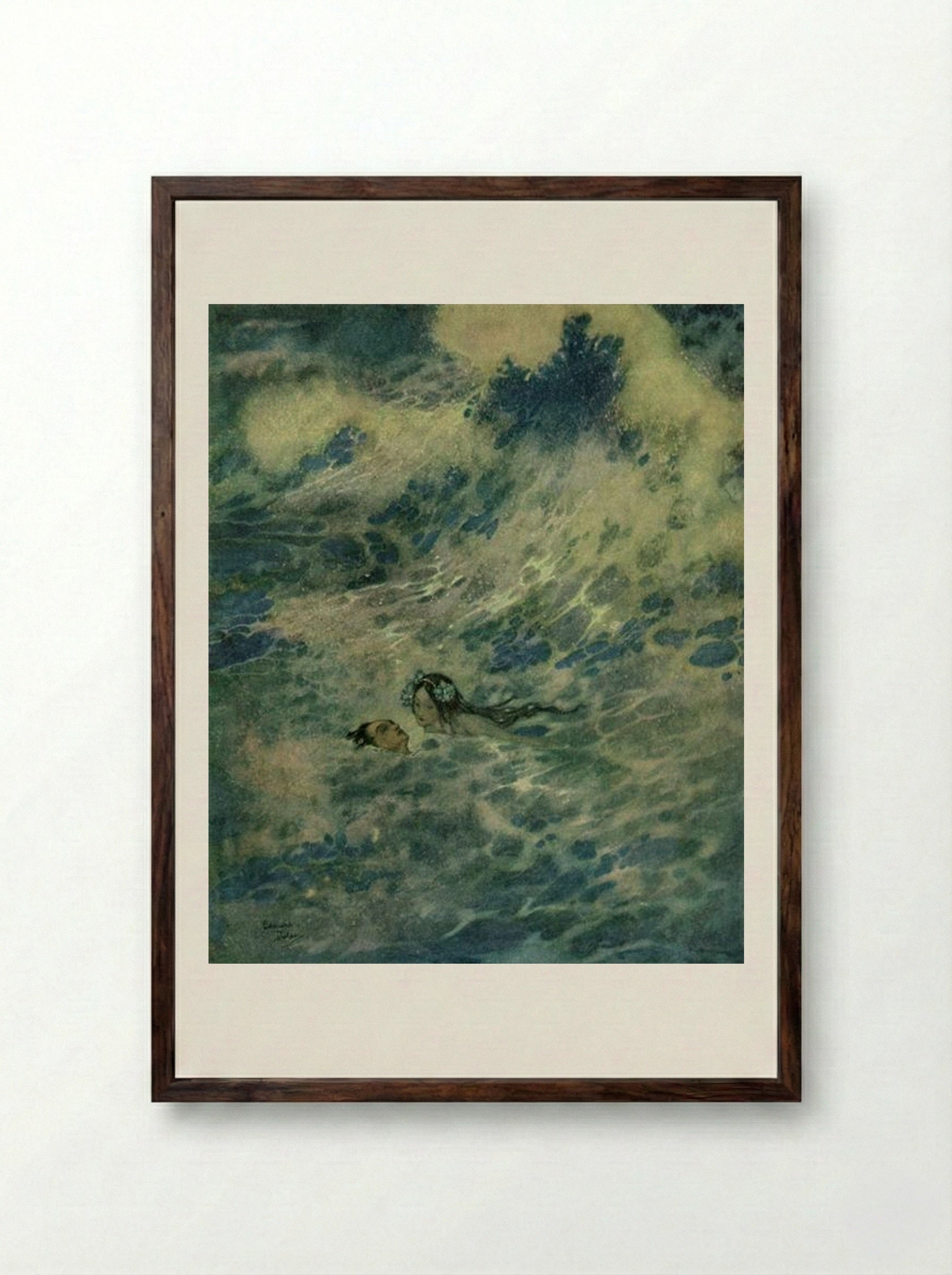 The Little Mermaid Saved the Prince - Edmund Dulac - Framed Print Dark Wood