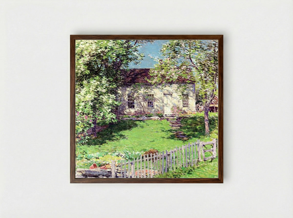 The Little White House - Willard Metcalf - Framed Print Dark Wood