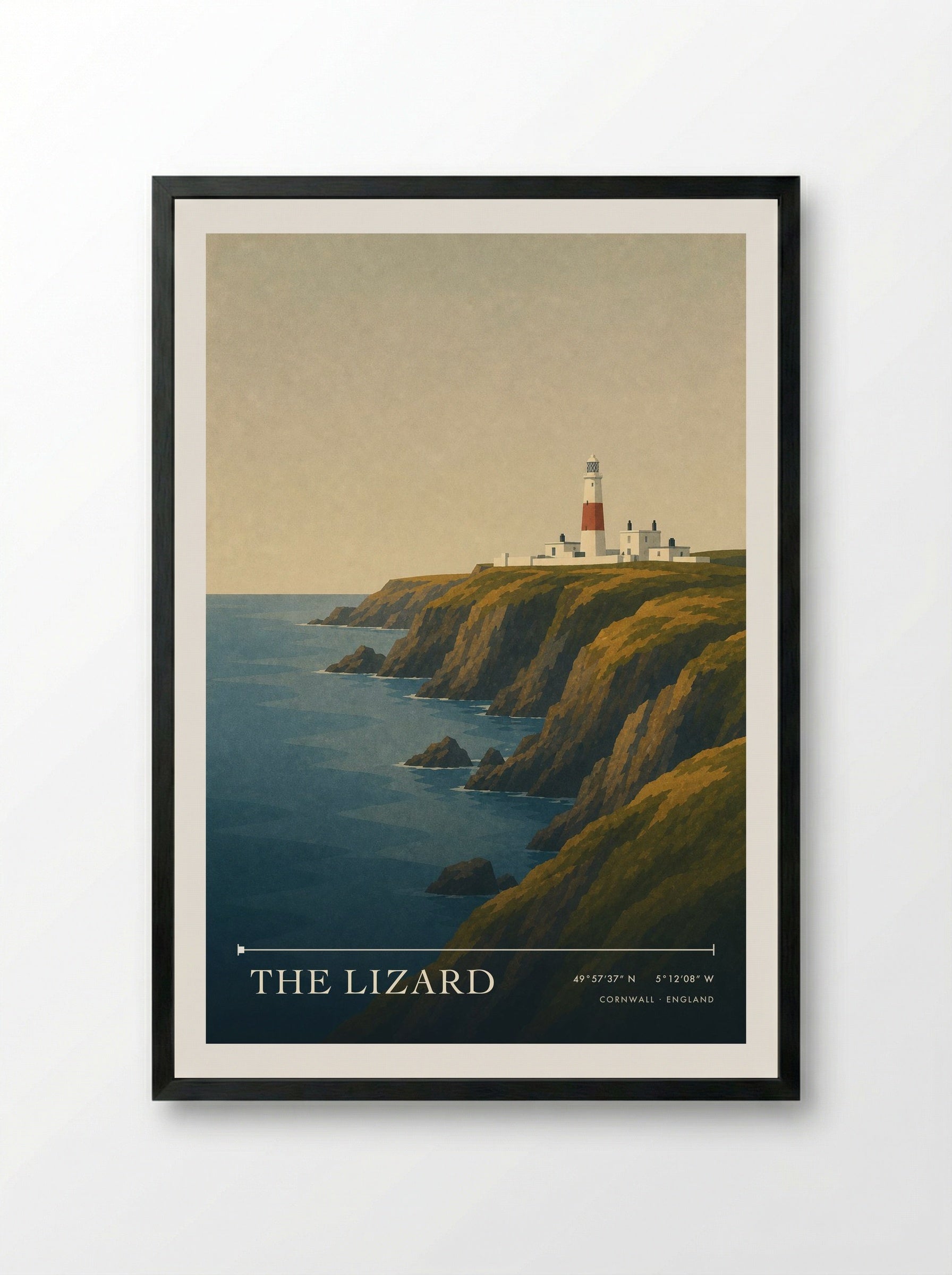 The Lizard Cornwall Travel Poster - Framed Print Black
