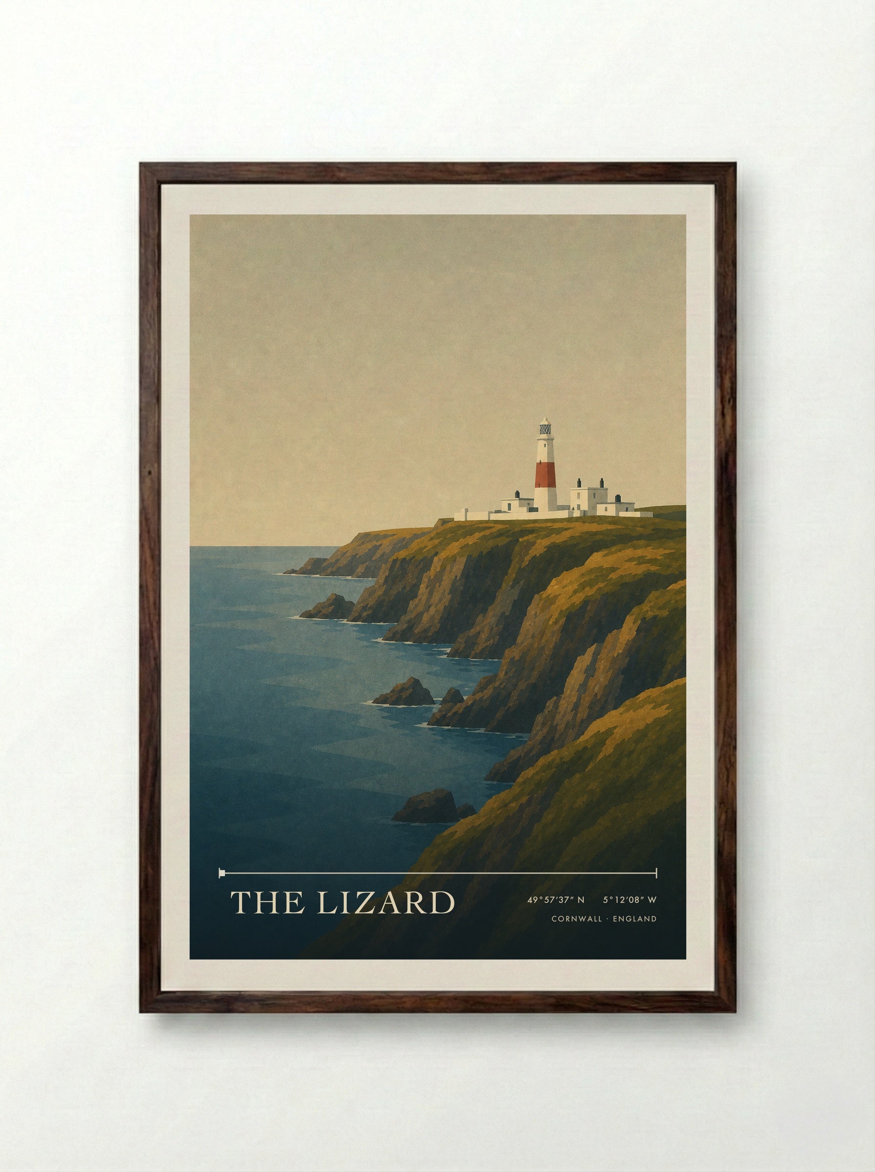 The Lizard Cornwall Travel Poster - Framed Print Dark Wood