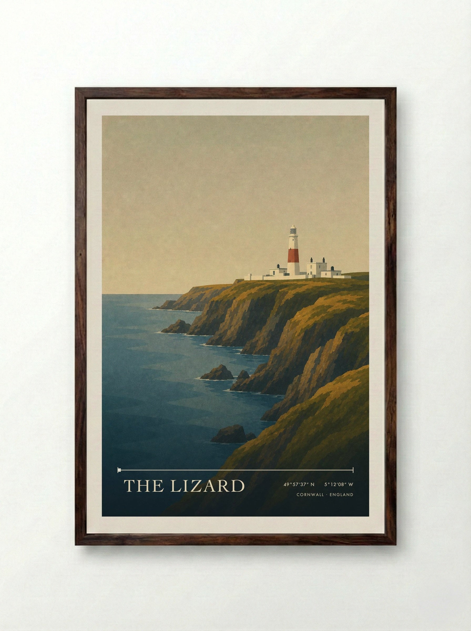 The Lizard Cornwall Travel Poster - Framed Print Dark Wood