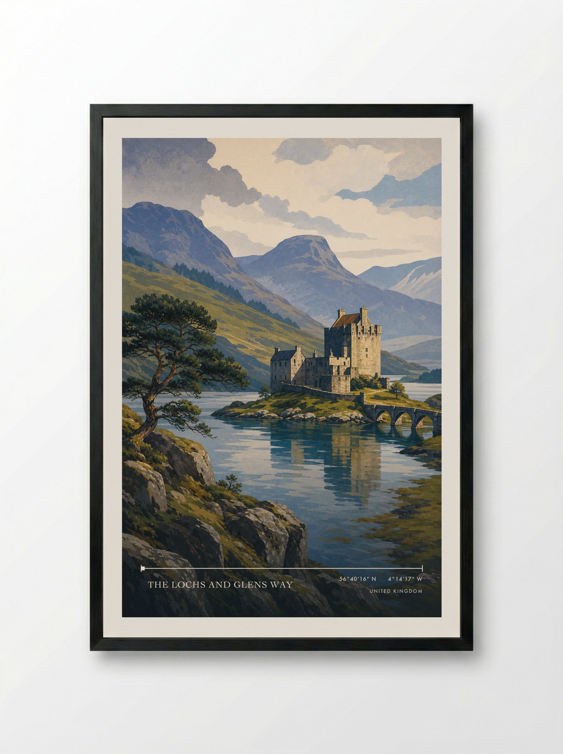 The Lochs and Glens Way United Kingdom Travel Poster - Framed Print Black