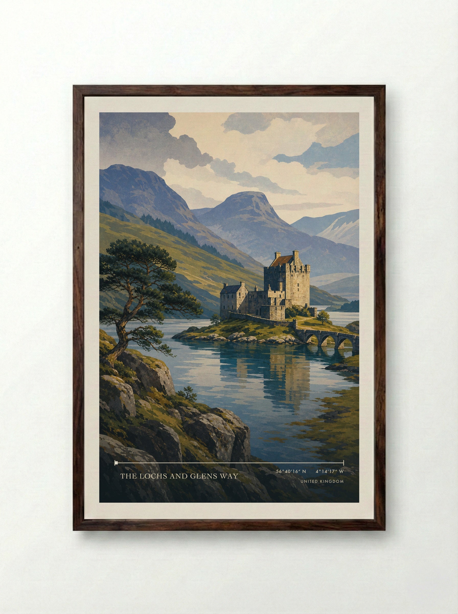 The Lochs and Glens Way United Kingdom Travel Poster - Framed Print Dark Wood