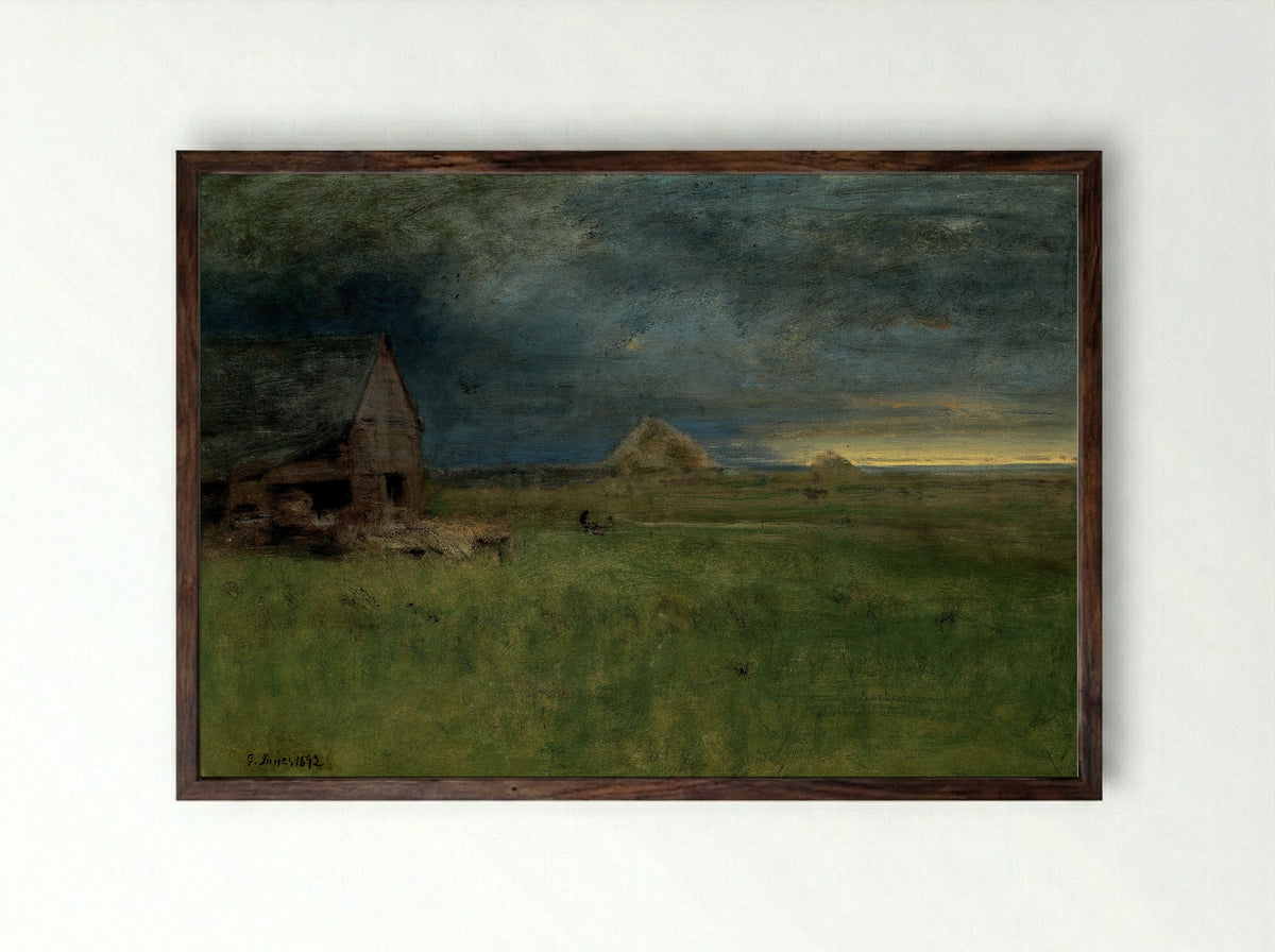 The Lonely Farm, Nantucket - George Inness - Framed Print Dark Wood