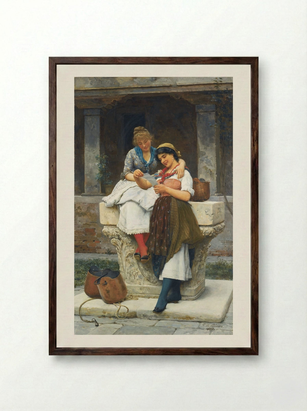 The Love Letter - Eugene de Blaas - Framed Print Dark Wood