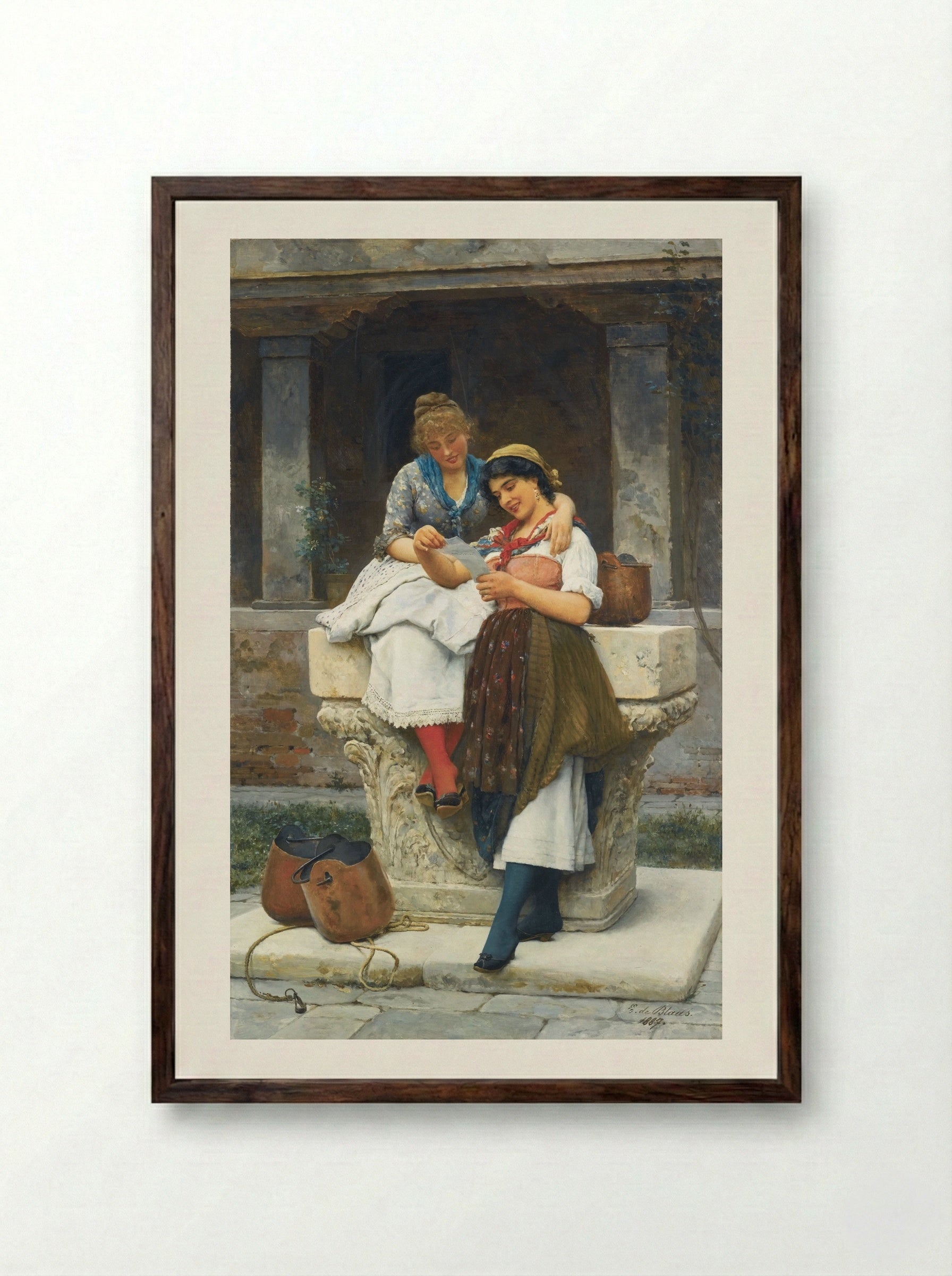 The Love Letter - Eugene de Blaas - Framed Print Dark Wood