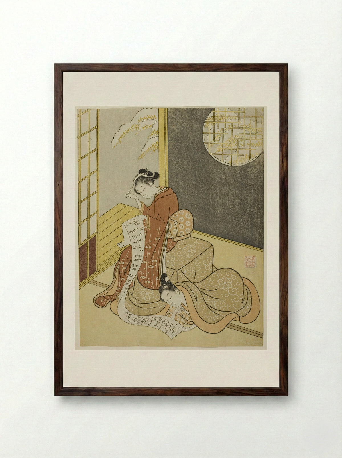 The Love Letter - Suzuki Harunobu - Framed Print Dark Wood